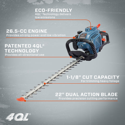 4QL® 26.5 cc 4-Cycle Gas Powered Hedge Trimmer, 22-Inch Dual Action Blades, HT4QL-L